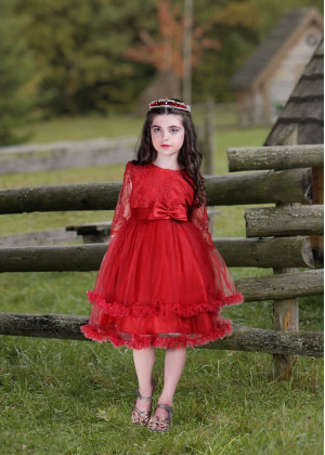 Red Lace Tulle Frill Stylish Flower Girl Dress